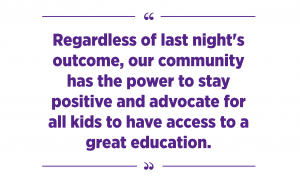 Regardless of last night's outcome, our community has the power to stay positive and advocate for all kids to have access to a great education.