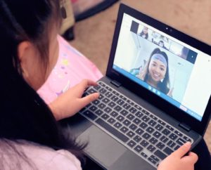 Young girl video chatting